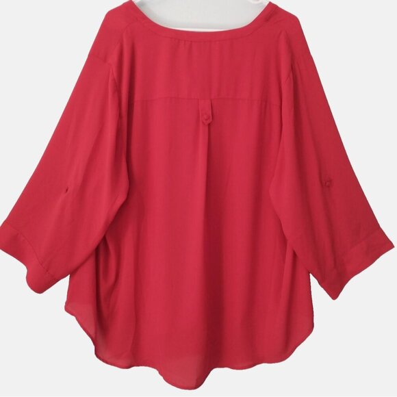 Torrid Women's Harper Blouse Pullover 3/4 Roll Tab Sleeve V-Neck Red - 3X NWT - Picture 7 of 11